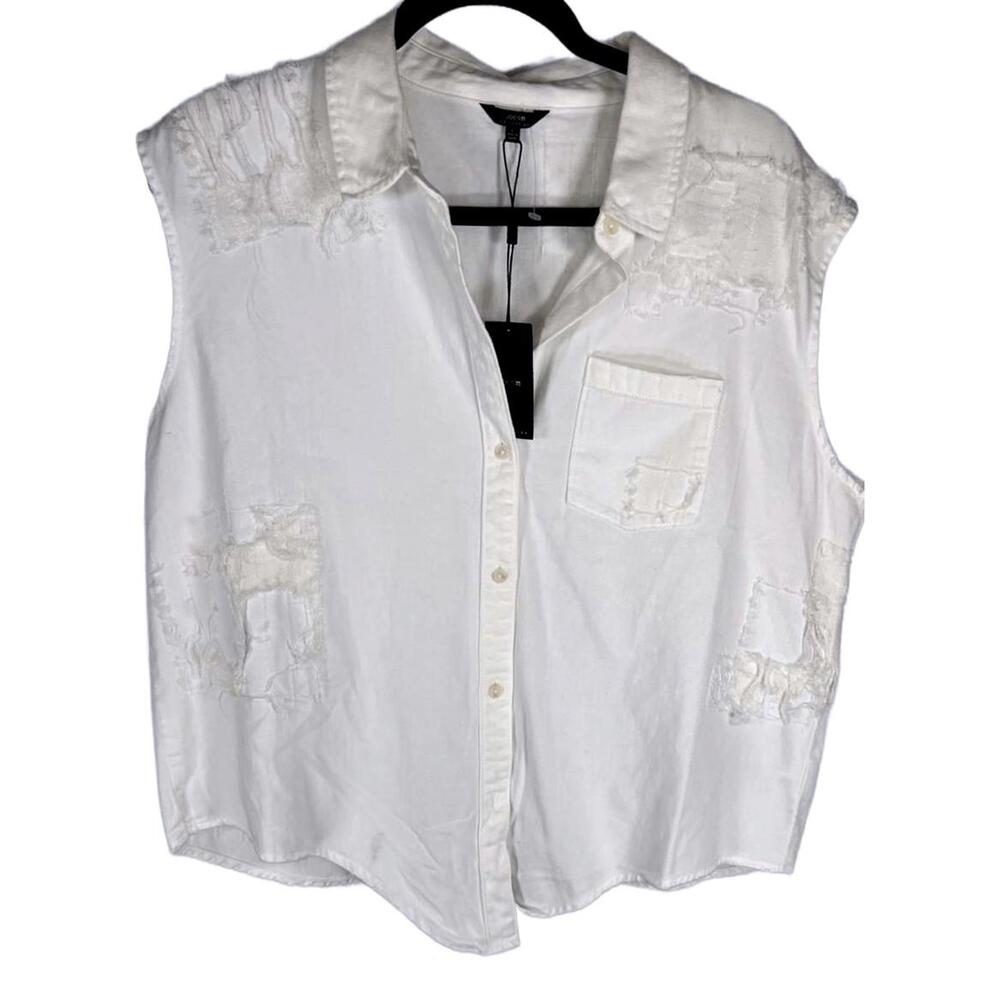 NWT Joe’s Collection White Distressed Edgy Sleeveless Button Down - Size L